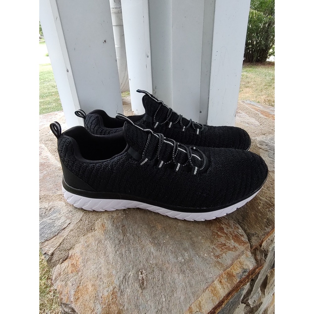Athletic Works Womens Black Knit Slip On Sneakers Bungee Laces Size 9.5